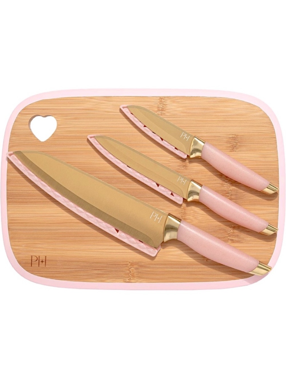 💗 NIB•Paris Hilton 7-Piece Cutlery Set incl Bamboo Cutting Board| Pink/Gold